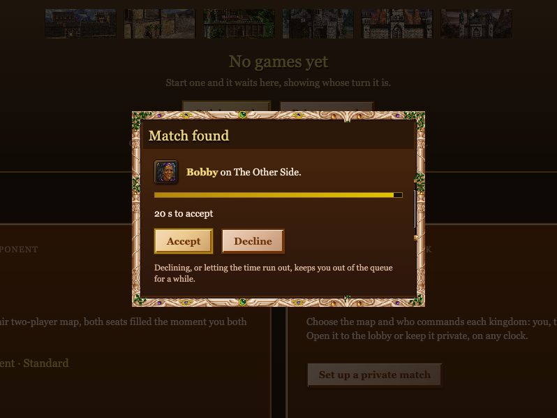 The Match found window with the opponent, the map and Accept and Decline