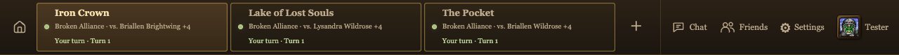 The game's tab rail with three matches open, each waiting on your turn