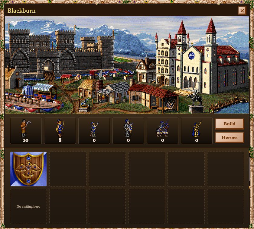 A castle screen with its buildings and the recruit bar